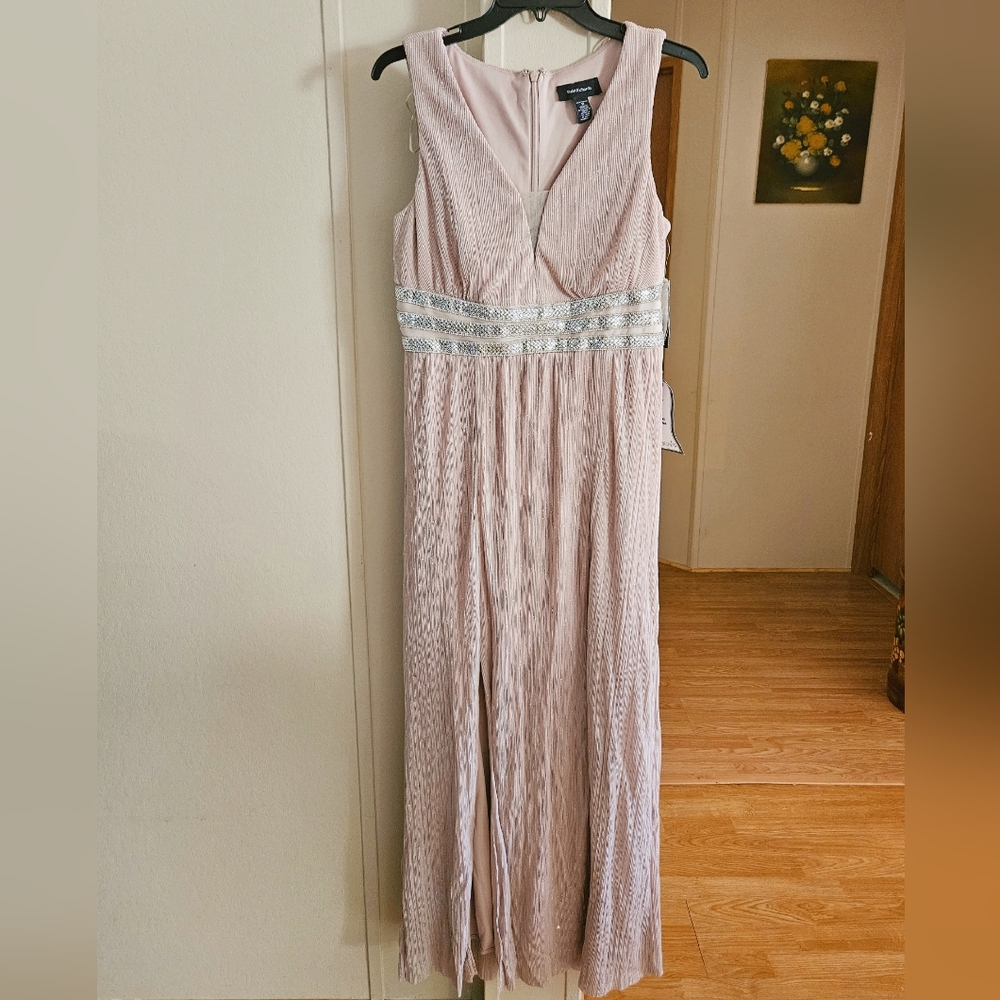 R&M Richards Champagne Rhinestone Gown